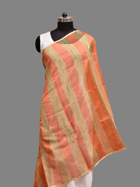 Orange and Cream Netted Dupatta with Strips Design ds3832