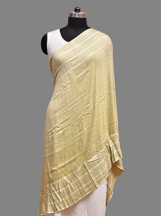 Light Yellow Cotton Silk Dupatta with Strips Border Design ds3834