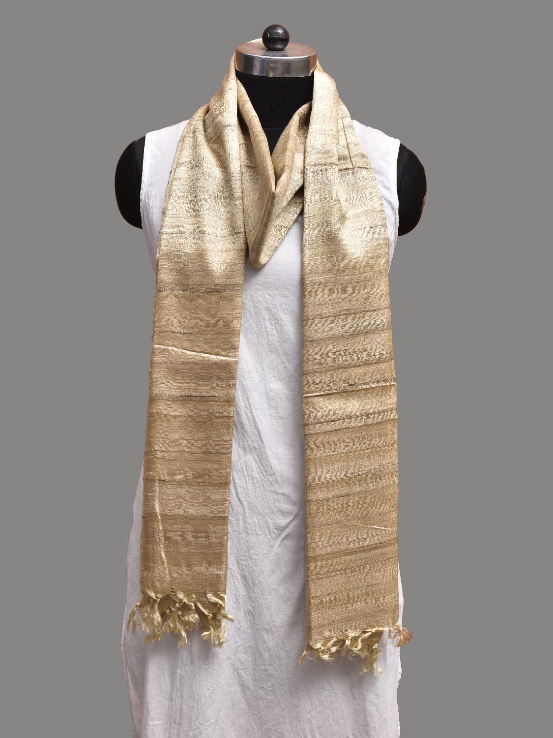Light Yellow Tussar Dupatta with Strips Design ds3841