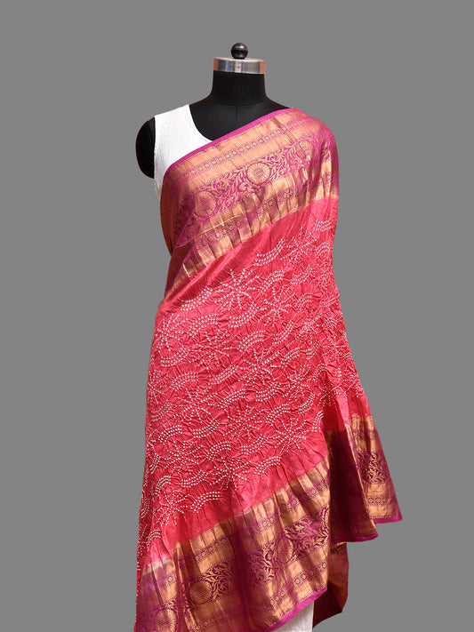 Pink Bandhani Kanchipuram Silk Dupatta with Border Design ds3845