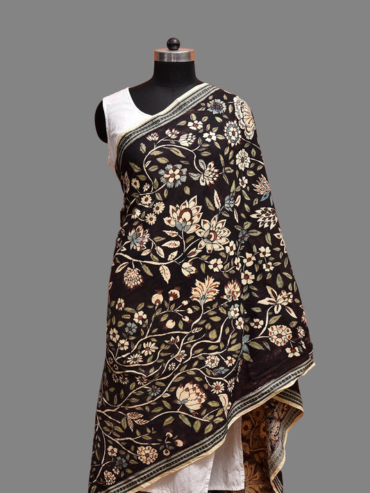 Black Kalamkari Hand Painted Cotton Handloom Dupatta with Tree of Life Design ds3880
