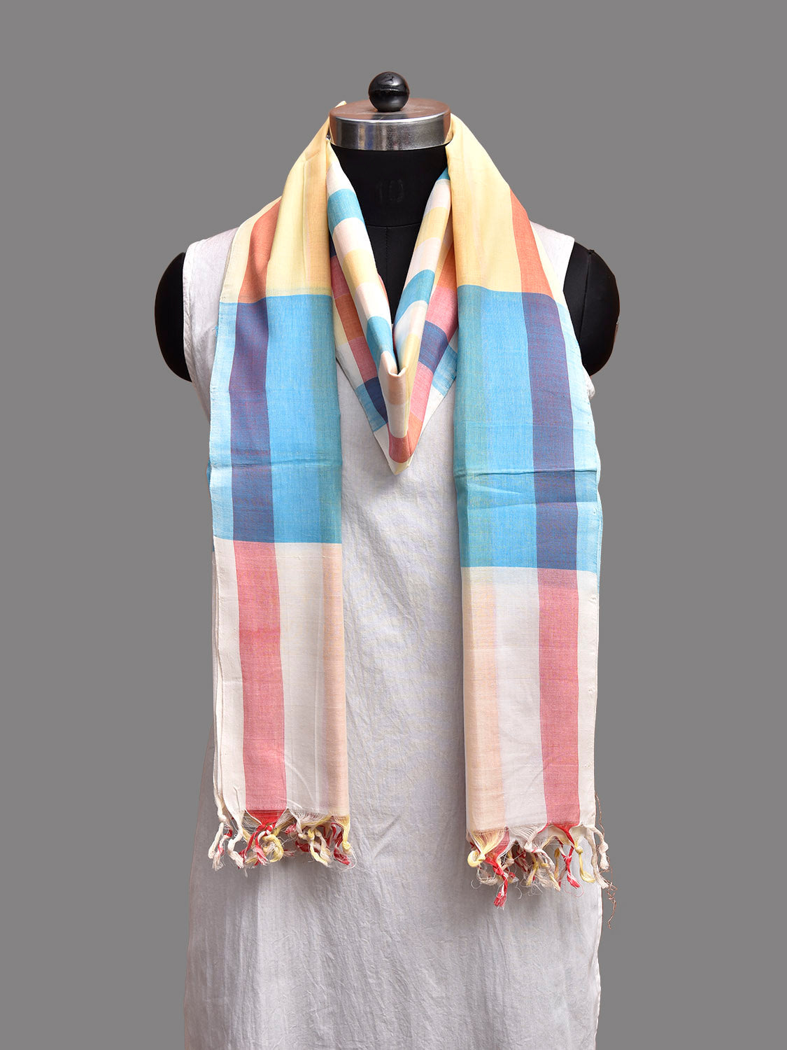 Multicolot Mangalgiri Cotton Handloom Dupatta with Checks Design ds3887