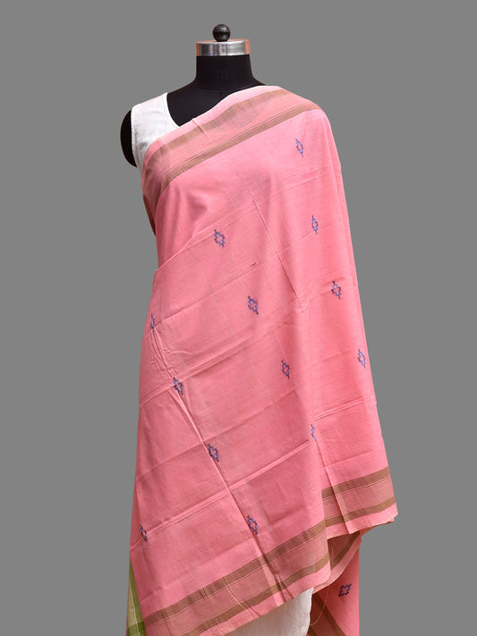 Pink and Green Khadi Cotton Handloom Dupatta with Jamdani Buta Design ds3892