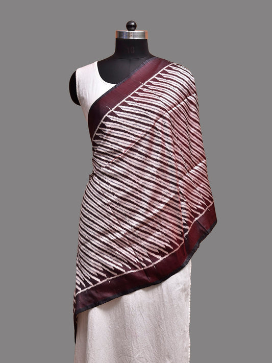 Brown Pochampally Ikat Silk Handloom Stole with Diagonal Design ds3901