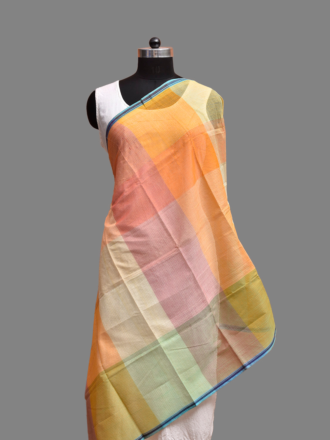 Multicolor Mangalgiri Cotton Handloom Dupatta with Big Checks Design ds3905