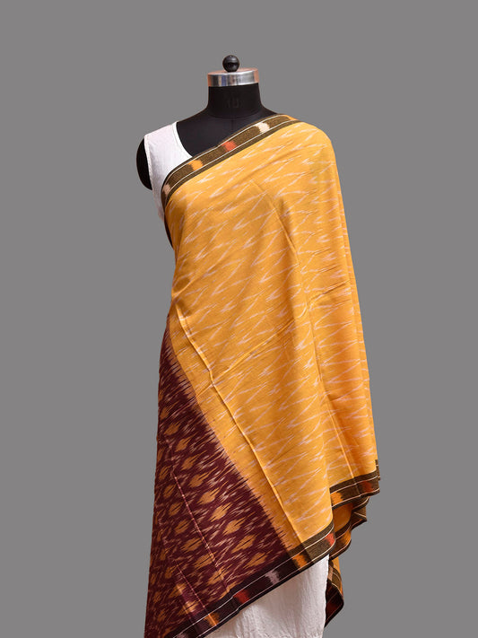 Yellow and Maroon Pochampally Ikat Cotton Handloom Dupatta with Zig-Zag Design ds3910