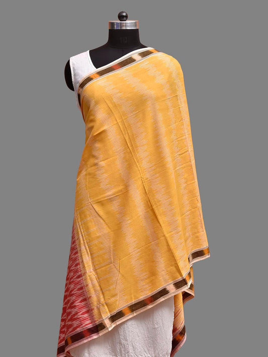 Yellow and Red Pochampally Ikat Cotton Handloom Dupatta with Strips and Zig-Zag Design ds3912