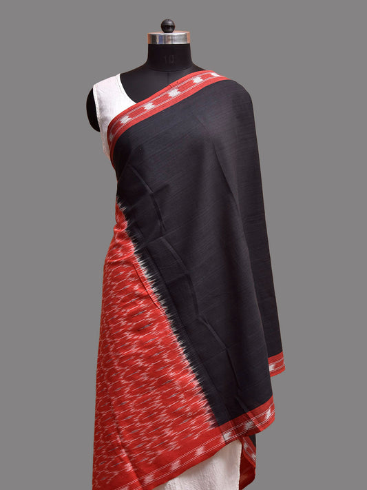 Black and Red Pochampally Ikat Cotton Handloom Dupatta with Grill Design ds3913