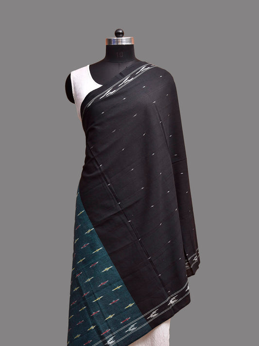 Black and Teal Pochampally Ikat Cotton Handloom Dupatta with Buta Pallu Design ds3914