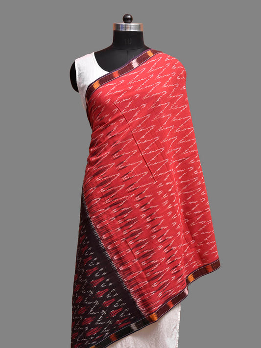 Red and Black Pochampally Ikat Cotton Handloom Dupatta with Zig-Zag Design ds3916