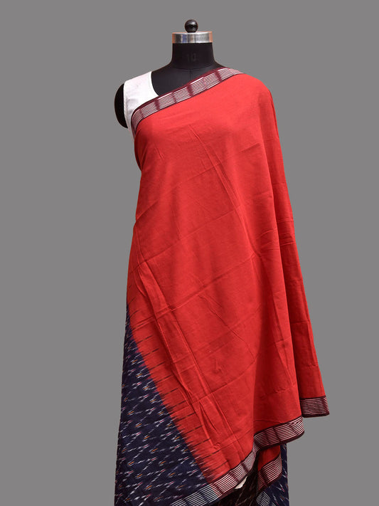 Red and Navy Pochampally Ikat Cotton Handloom Dupatta with Zig-Zag Pallu Design ds3917