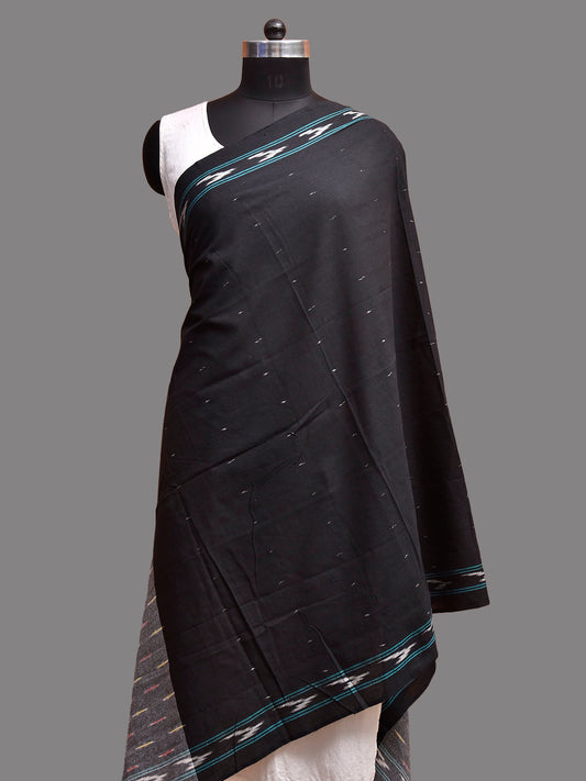 Black and Grey Pochampally Ikat Cotton Handloom Dupatta with Contrast Pallu Design ds3919