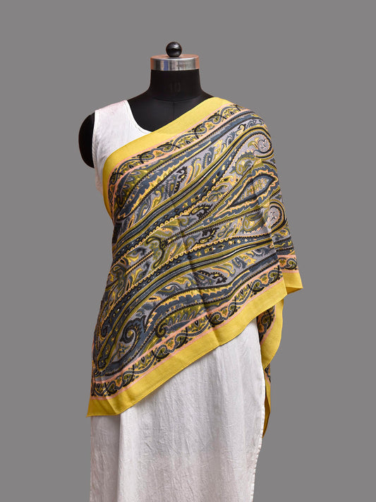 Yellow and Blue Digital Print Woolen Stole with Pasley Design ds3920
