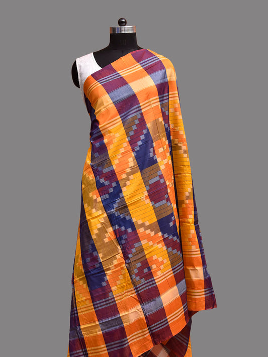 Yellow and Blue Ikat Cotton Silk Dupatta with Zig-Zag Design ds3925