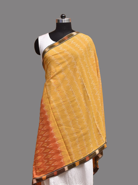 Yellow and Orange Pochampally Ikat Cotton Handloom Dupatta with Grill Pallu Design ds3929