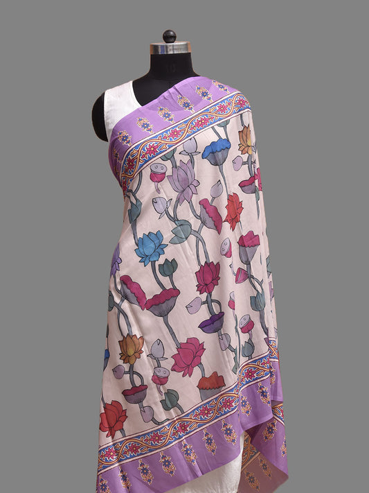 Beige and Lavender Printed Viscose Silk Dupatta with Floral Design ds3931