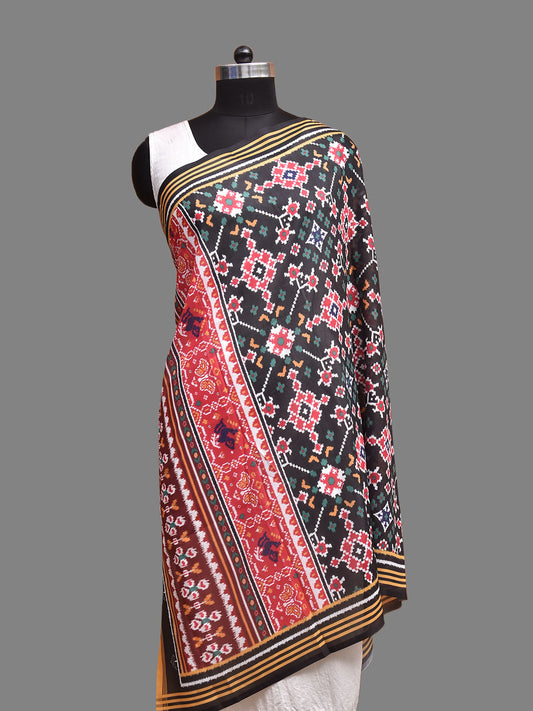 Black and Red Printed Viscose Silk Dupatta with Ikat Patola Design ds3932