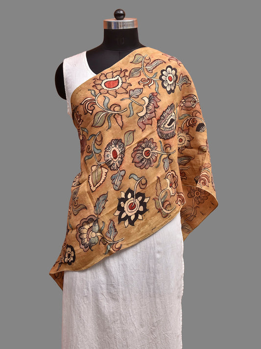 Light Yellow Kalamkari Hand Painted Sico Stole with Floral Design ds3943