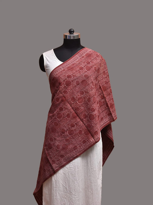 Dull Red Kalamkari Block Print Cotton Dupatta with Floral Design ds3765
