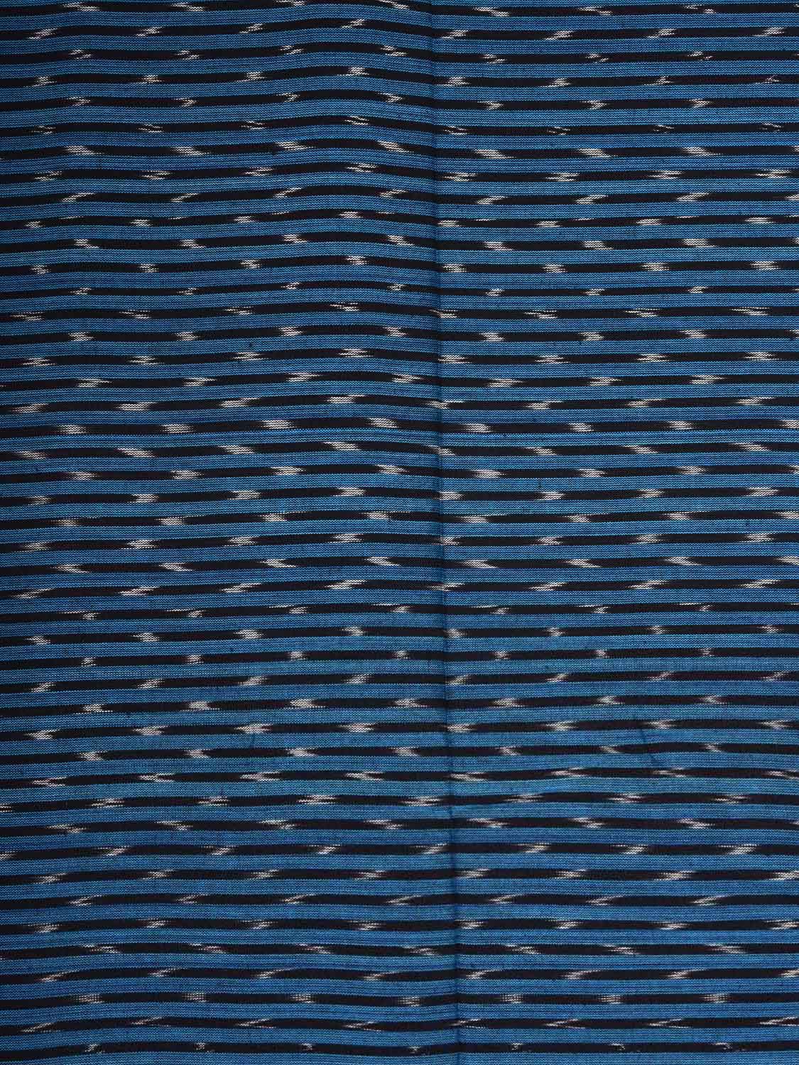 Blue and Black Pochampally Ikat Cotton Handloom 2.5mts Fabric with Strips Design f0267