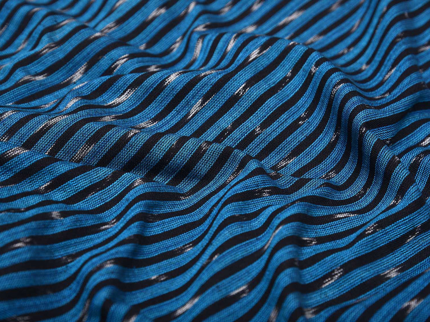 Blue and Black Pochampally Ikat Cotton Handloom 2.5mts Fabric with Strips Design f0267