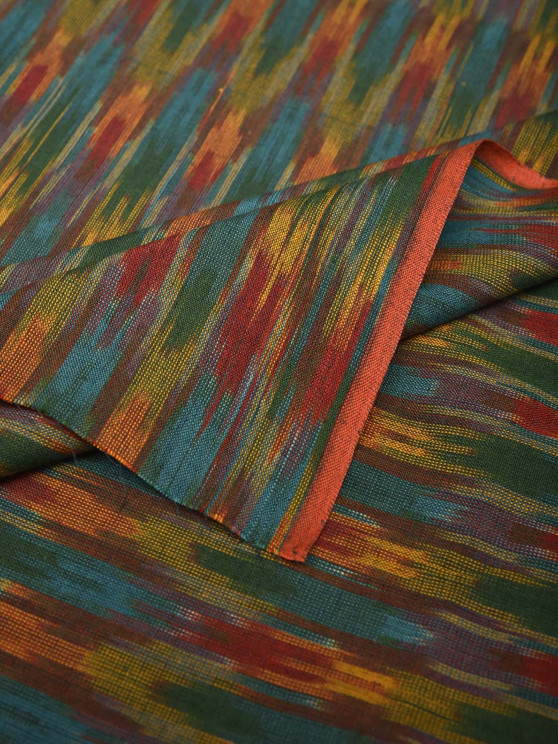 Multicolor Pochampally Ikat Cotton 3mts Fabric with Zig-Zag Design f0297