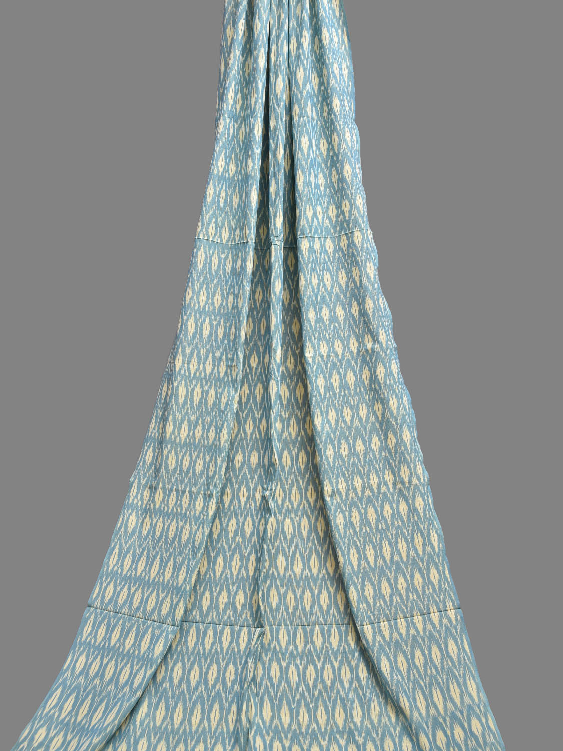 Light Blue and White Pochampally Ikat Cotton 3mts Fabric with Grill Design f0298