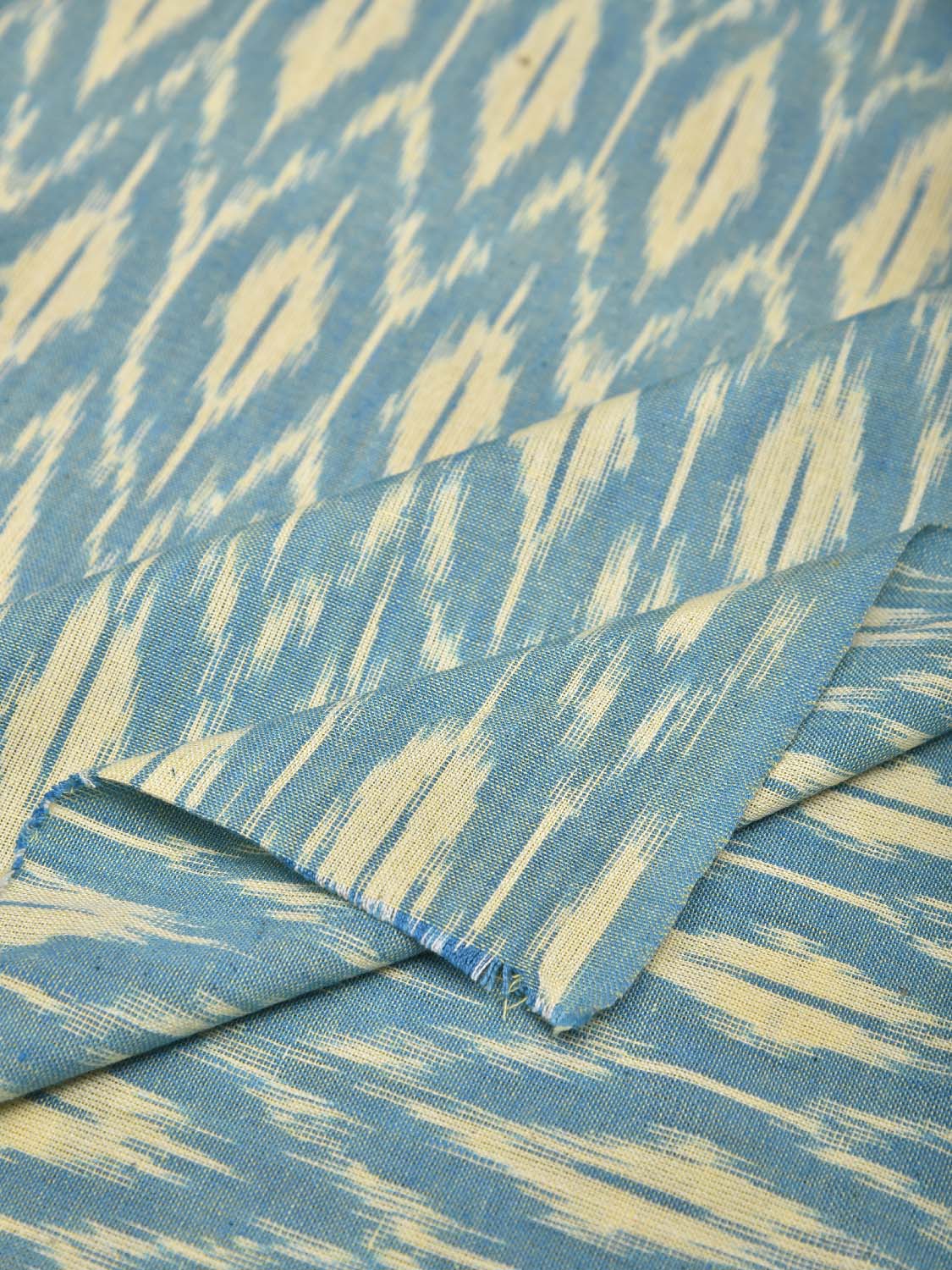 Light Blue and White Pochampally Ikat Cotton 3mts Fabric with Grill Design f0298