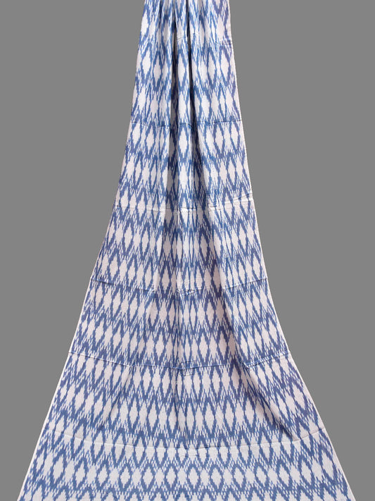Blue and White Pochampally Ikat Cotton 3mts Fabric with Grill Design f0299