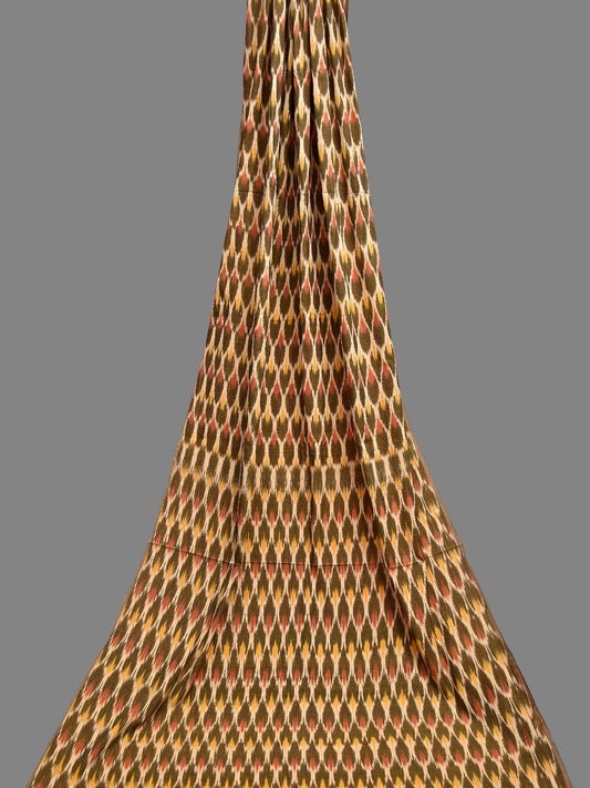 Olive and Cream Pochampally Ikat Cotton 3mts Fabric with Grill Design f0300