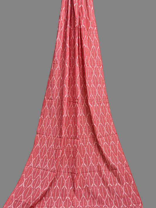 Light Red Pochampally Ikat Cotton 3mts Fabric with Grill Design f0301