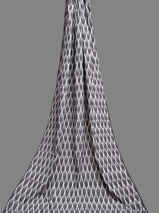 Grey and White Pochampally Ikat Cotton 3mts Fabric with Grill Design f0309