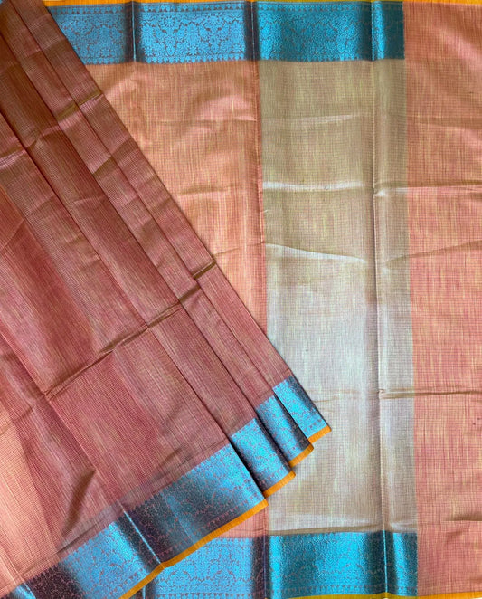 Fancy Raw Silk Saree with Intricate Contrast Border Design b0105ds