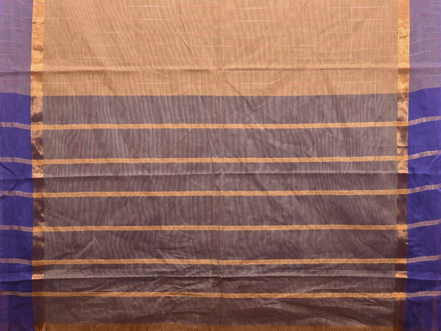 Fawn and Blue Kanchipuram Cotton Saree with Big Checks Design k0611