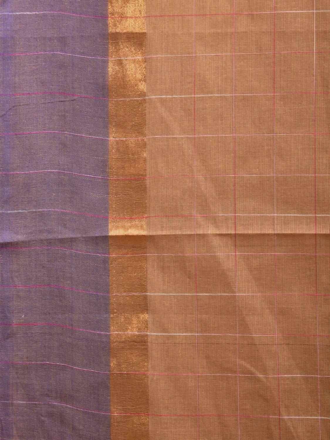 Fawn and Blue Kanchipuram Cotton Saree with Big Checks Design k0611