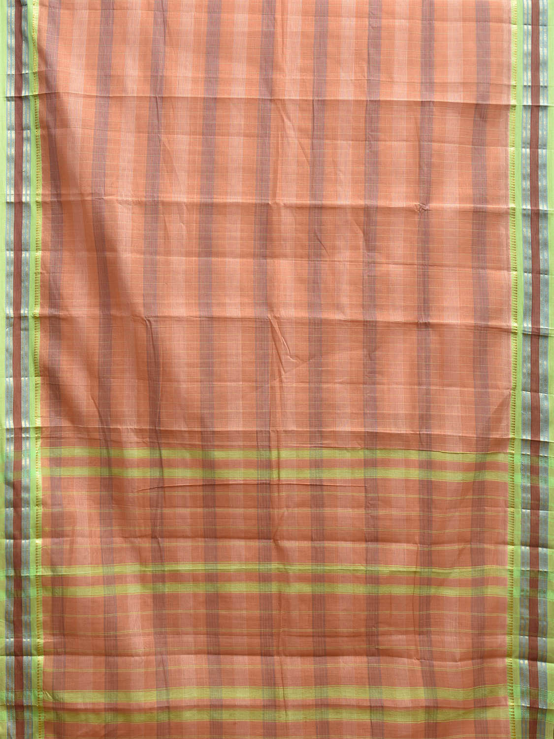 Fawn and Green Narayanpet Cotton Handloom Saree with Strips Design No Blouse np1070