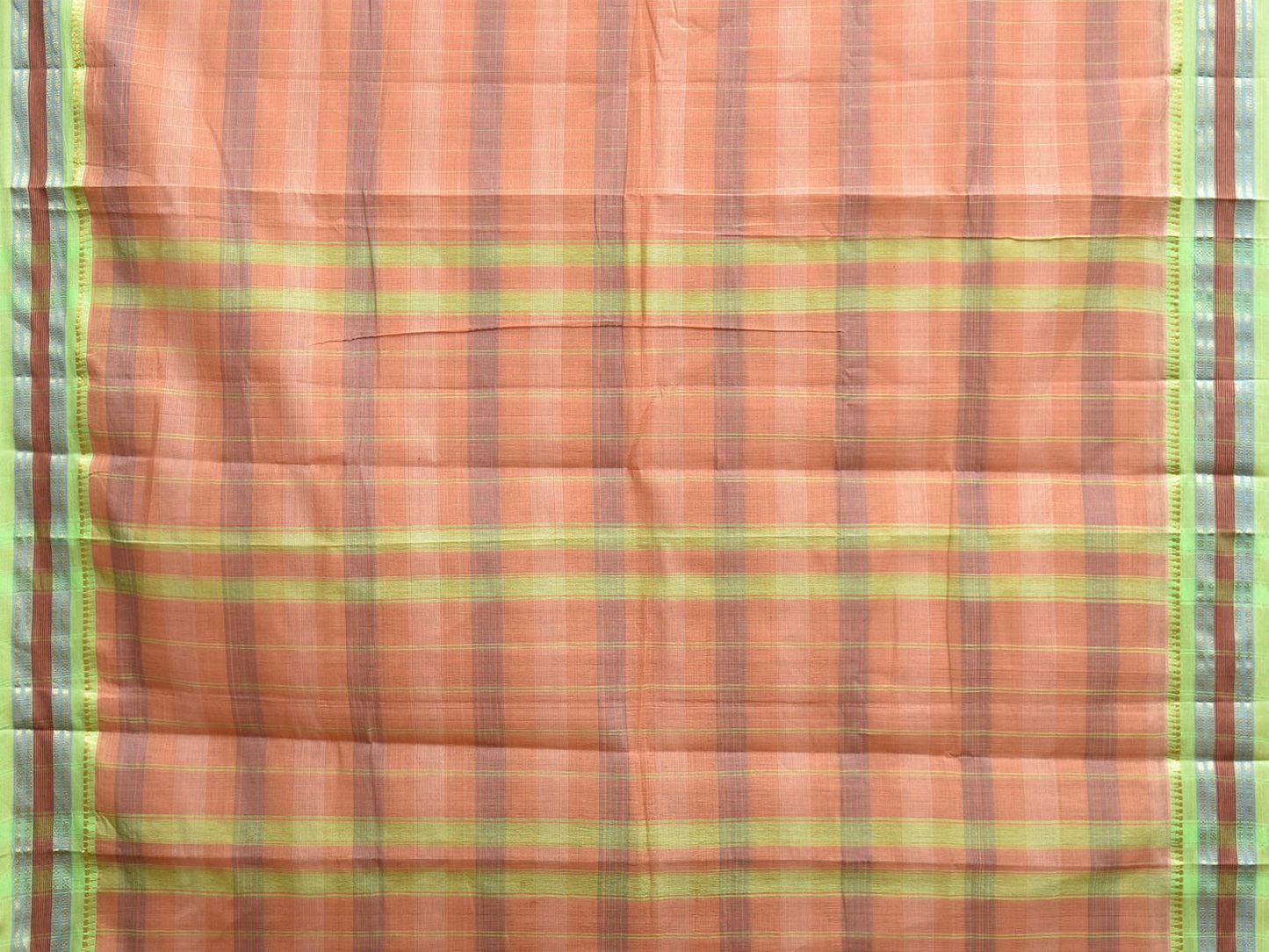 Fawn and Green Narayanpet Cotton Handloom Saree with Strips Design No Blouse np1070