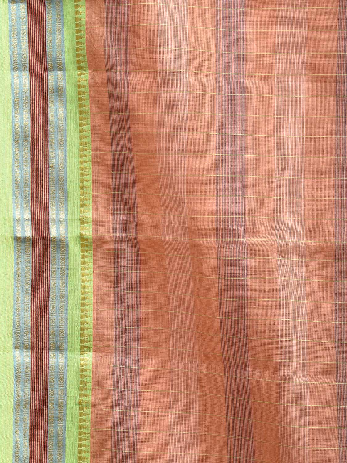 Fawn and Green Narayanpet Cotton Handloom Saree with Strips Design No Blouse np1070
