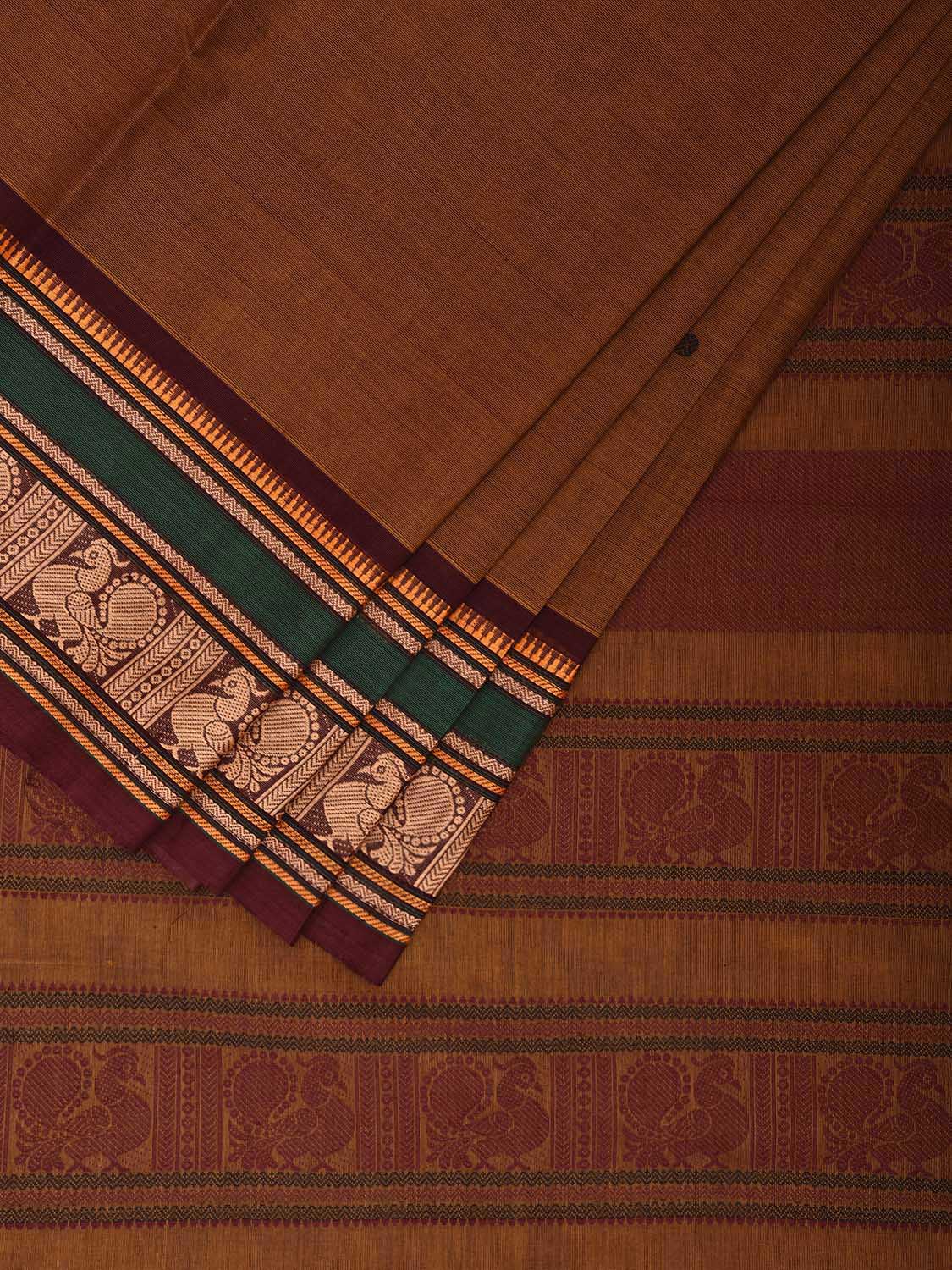Fawn and Maroon Kanchipuram Cotton Saree with Border and Pallu Design k0762