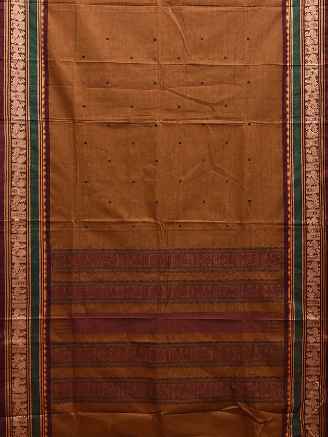 Fawn and Maroon Kanchipuram Cotton Saree with Border and Pallu Design k0762