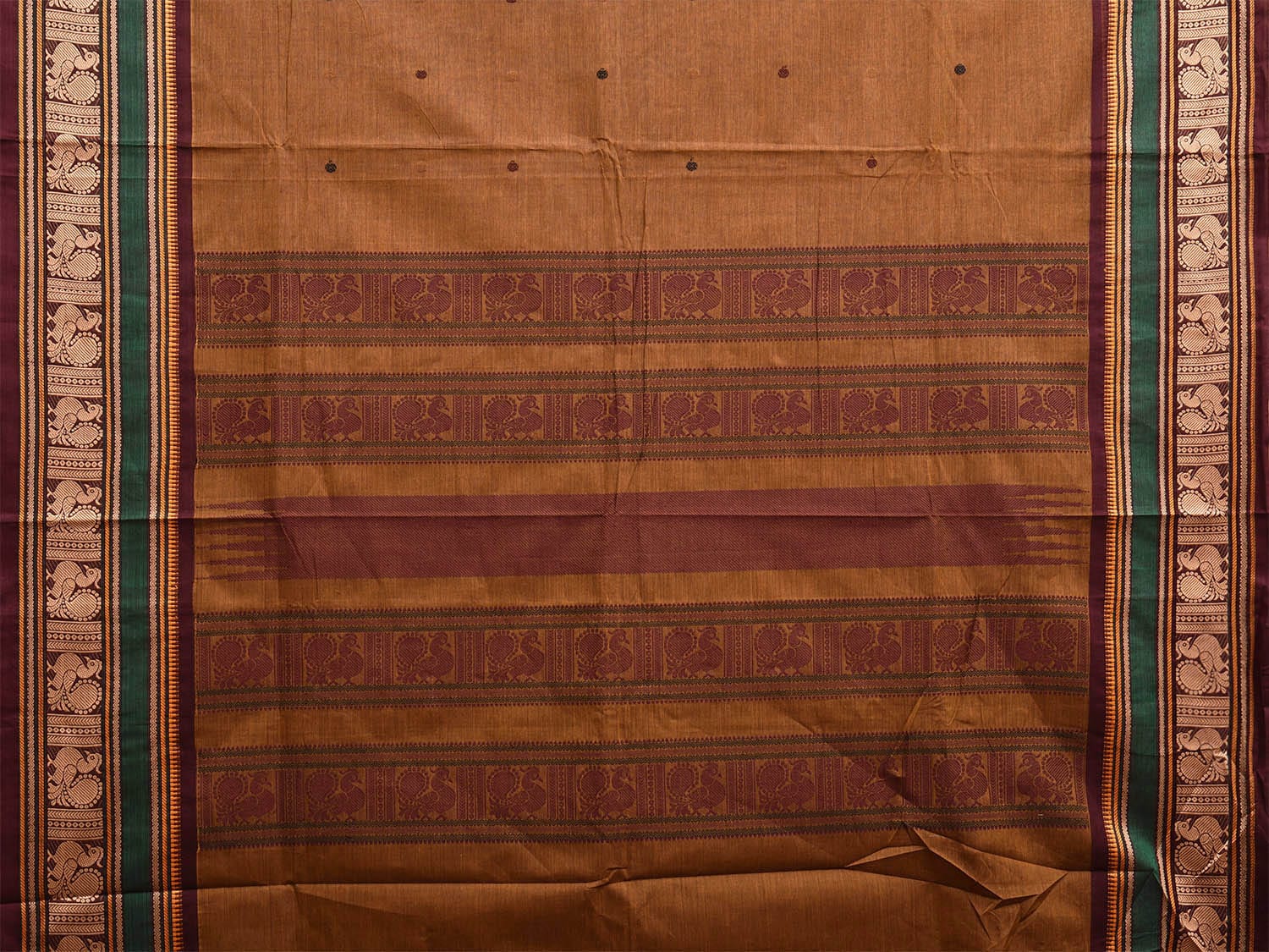 Fawn and Maroon Kanchipuram Cotton Saree with Border and Pallu Design k0762