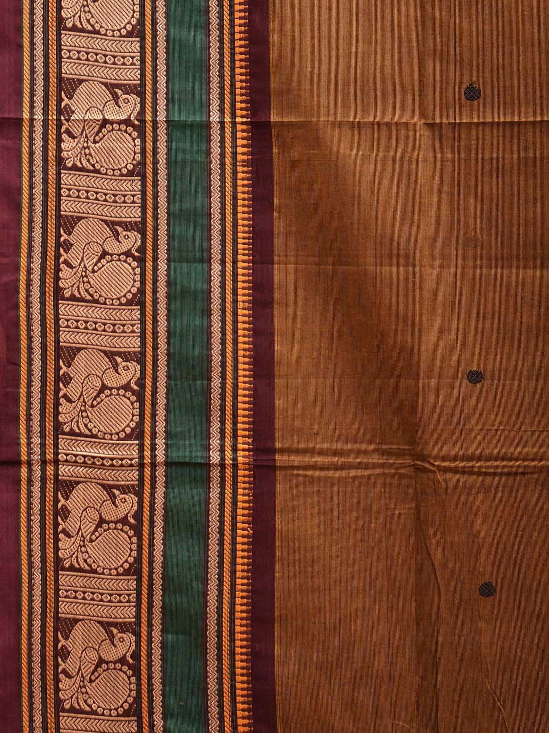 Fawn and Maroon Kanchipuram Cotton Saree with Border and Pallu Design k0762