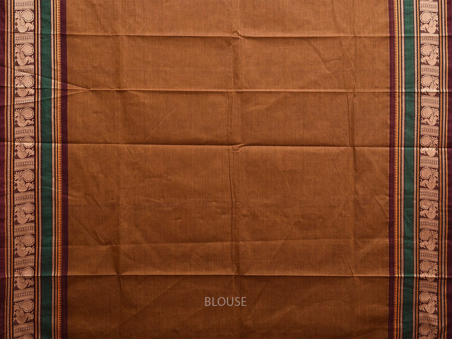 Fawn and Maroon Kanchipuram Cotton Saree with Border and Pallu Design k0762