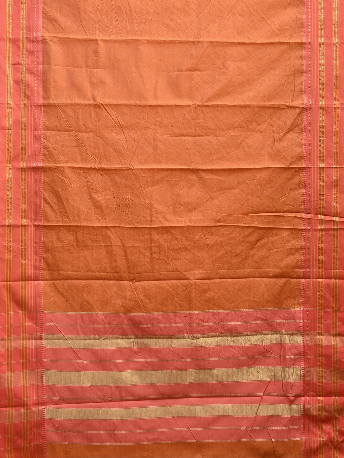 Fawn and Peach Bamboo Cotton Viscose Silk Saree with Checks and Contrast Pallu Design No Blouse bc0577