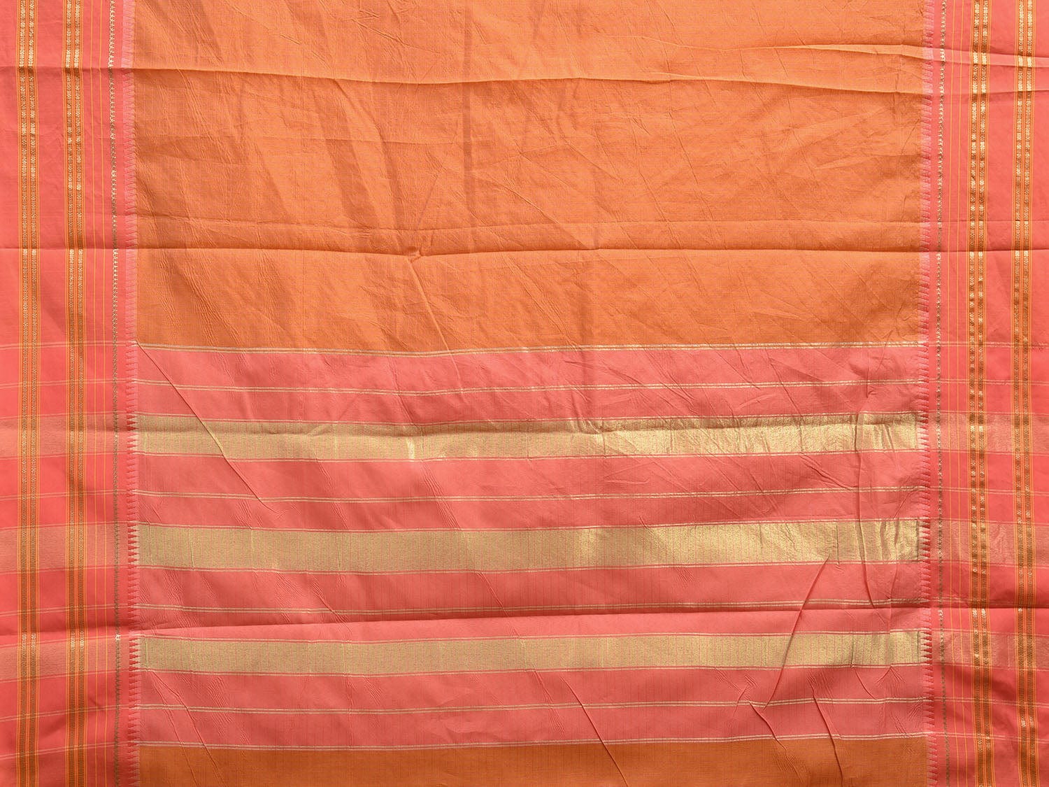 Fawn and Peach Bamboo Cotton Viscose Silk Saree with Checks and Contrast Pallu Design No Blouse bc0577