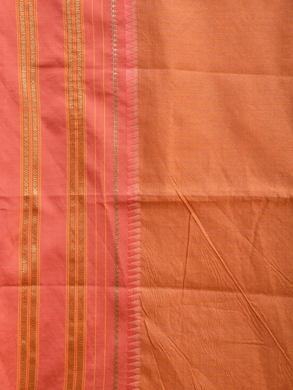 Fawn and Peach Bamboo Cotton Viscose Silk Saree with Checks and Contrast Pallu Design No Blouse bc0577