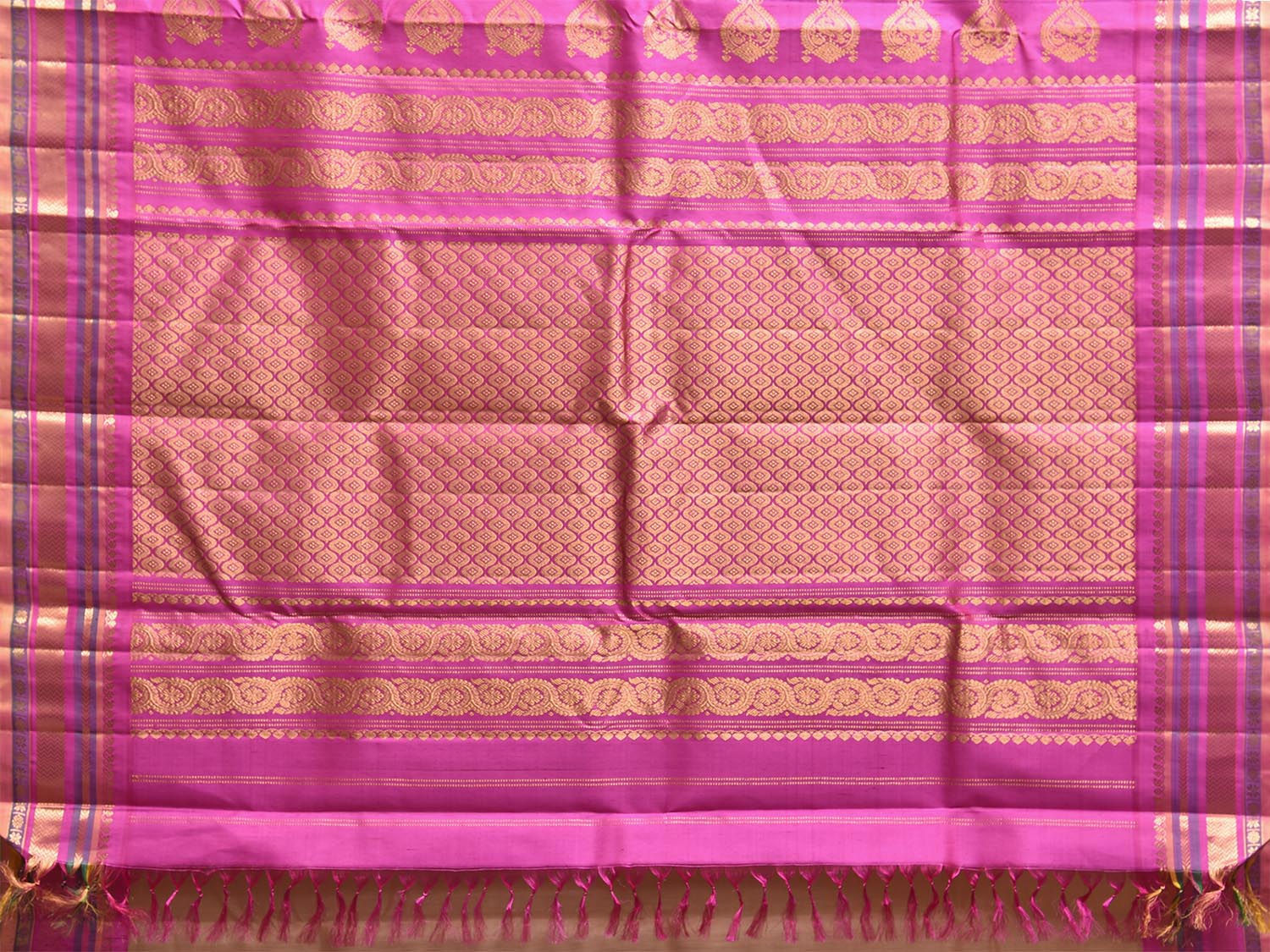 Fawn and Pink Gadwal Cotton Silk Handloom Saree with Pure Silk Border and Pallu Design g0474