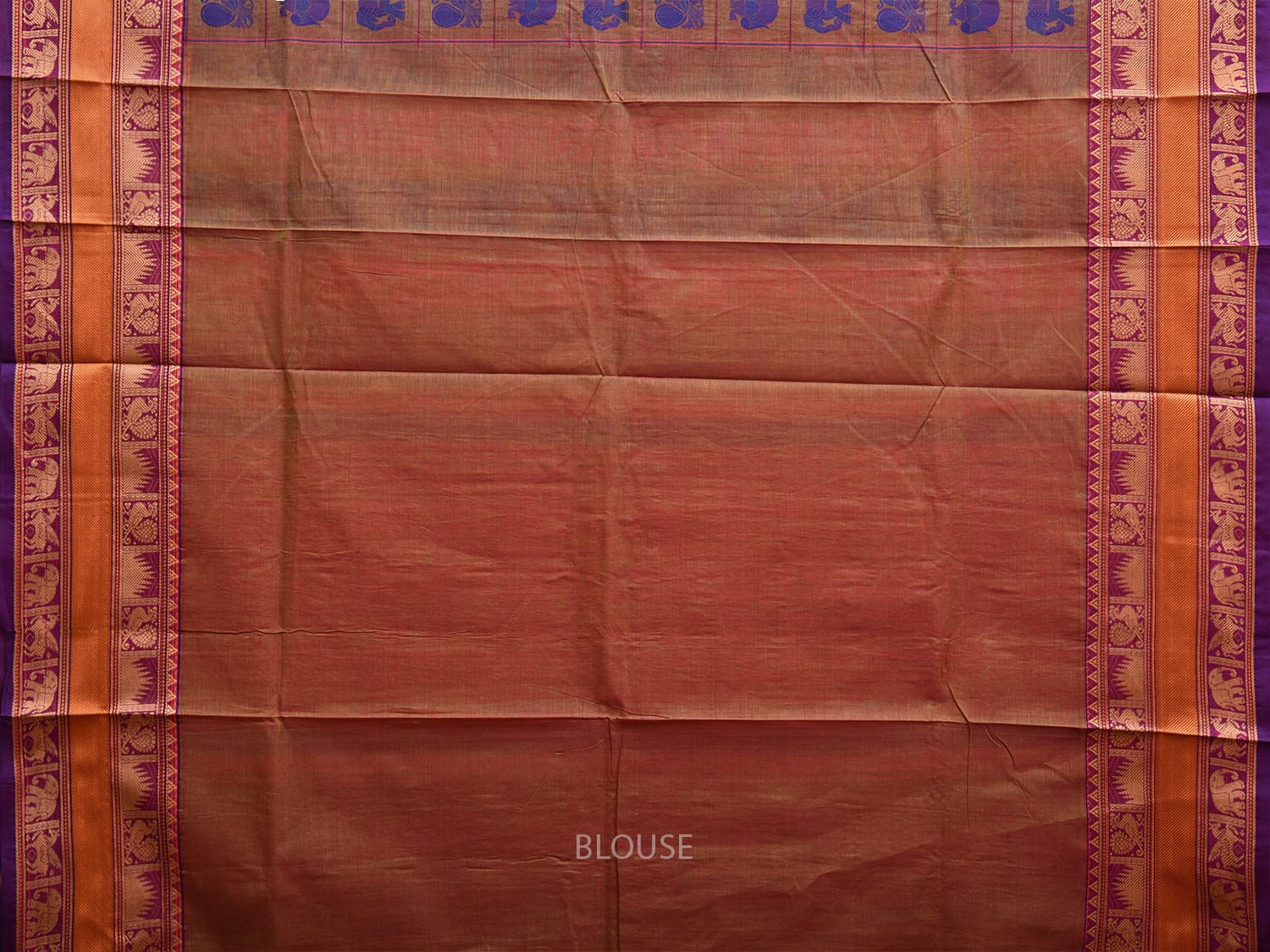 Fawn and Purple Kanchipuram Cotton Saree with Checks Buta and Pallu Design k0793