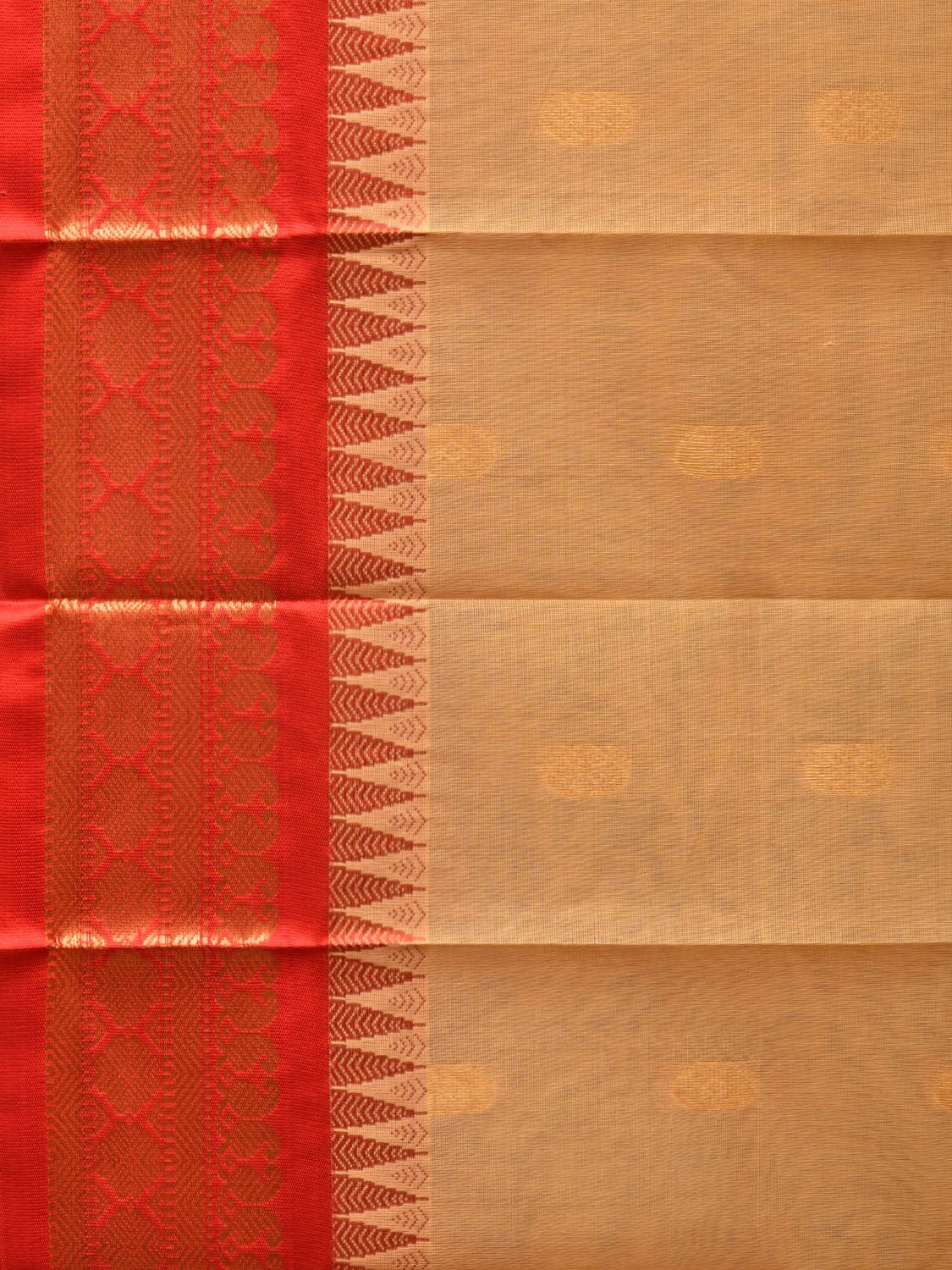 Fawn and Red Gadwal Cotton Plain Saree with Body Buta and Pallu Design No Blouse g0357