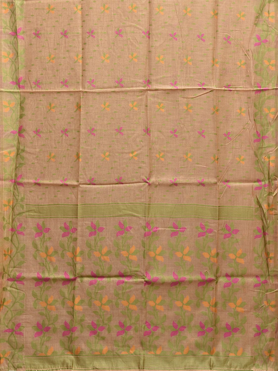 Fawn Dhakai Jamdani Cotton Viscose Saree with Floral Pallu and Body Design dj0089